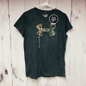 Under Armour Shirt Womens Medium Gray Loose Heat Gear Camo Gray Top